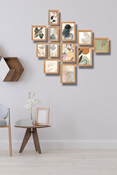 NT Handmade 12 Parça Ahşap Tablo Seti - Bohem Yapraklar Salon Otuma Yatak Oda...