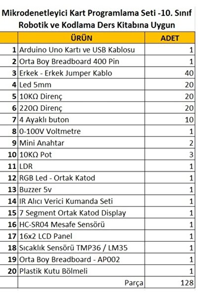 Arduino Mikrodenetleyici Kart Programlama Seti - Robotik Kodlama