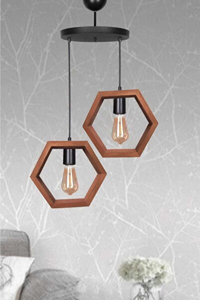 Evimdesign Bronz Boyalı Ahşap 2 Li Sedef Avize