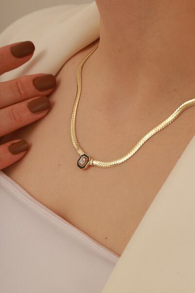 Aydın Kuyumculuk 14 Ayar Altın,ezme Zincirli Bagetli Kolye,altın Zincir Agkly416