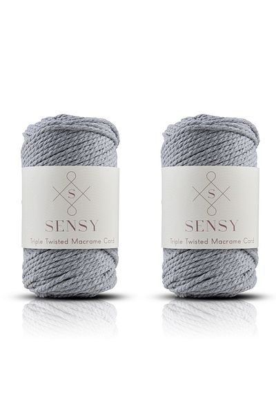 SENSY Premium 3 Twist Macrame Rope 3mm Three Twist Crawed Macrame Rope Set de 2 500 Gr Gri deschis