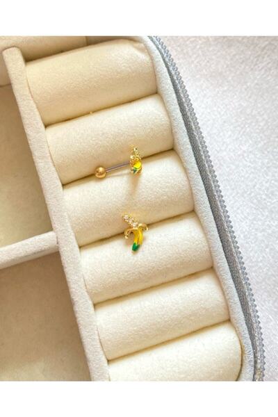 Mien Store Kadın Gold Rengi Cerrahi Çelik Muz Tragus Kıkırdak Piercing 6mm