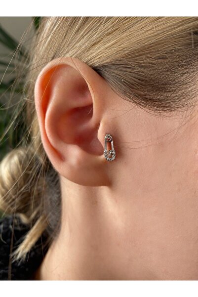 Okkostore Kadın Silver Rengi Cerrahi Çelik  Şimşek Tragus Kıkırdak Piercing 6mm