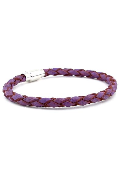 Solfera Purple Hair Braid Original Leather Metal Magnet Men's Bracelet M019h