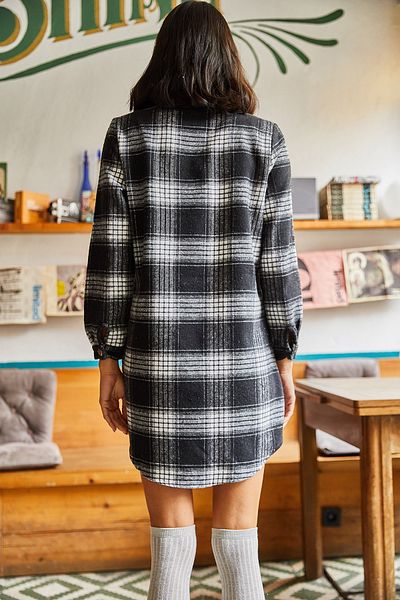 Olalook Schwarzes gestreiftes Plaid Lumber Dick kariertes Tunika-Kleid für Damen ELB-19000836