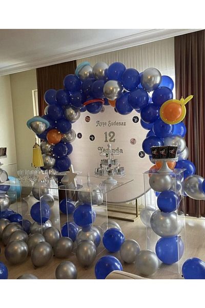Party City 100 Metallic Blue and Silver Balloons + 5mt Balloon Chain