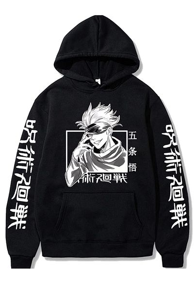 Köstebek Anime Jujutsu Kaisen Μαύρη χοντρή βαμβακερή κουκούλα Unisex