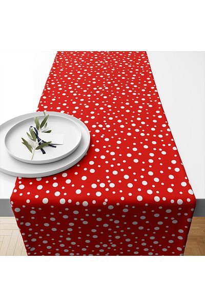 LUX VIE Runner Premium Fabric 40*140 Cm Special Designed Red Polka Dot Tablecloth Runner
