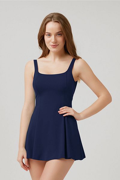 Kom Rota Plain Round Neck and Open Back Recovery Dress Swimsuit