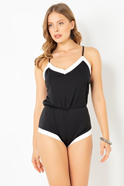 Doremi Women's Black Cotton Shorts Jumpsuit Pajamas