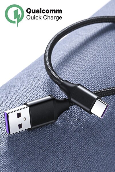 MEZİGARC Xiaomi Samsung Huawei Uyumlu Siyah Örgü Type-c Hızlı Şarj Aleti Ciha...