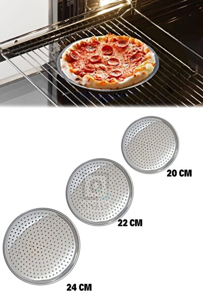 QNİAY Stainless Steel Pizza Cooking Mat Set of 3 Trays 20-22-24 cm