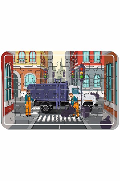 LİPYOS Çöp Kamyonu, Itfaiye Arabası Ve Taşıtlar 54 Parça 4'lü Ahşap Puzzle Set