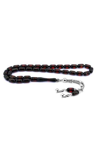Doğan Silver Men's Dark Burgundy Vernier Powder Press Rosary Dgn1131