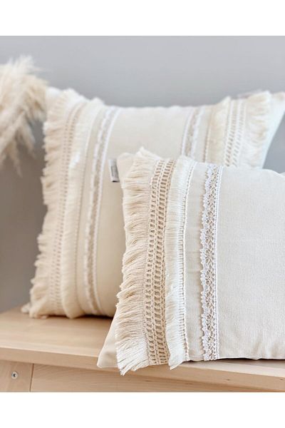 Hestia Home غطاء وسادة من هيستيا هوم مزين بالدانتيل مقاس 40 × 40 سم
