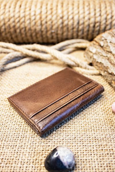willpolo Γνήσιο δέρμα Crazy Leather Minimalist Καφέ Θήκη για κάρτες