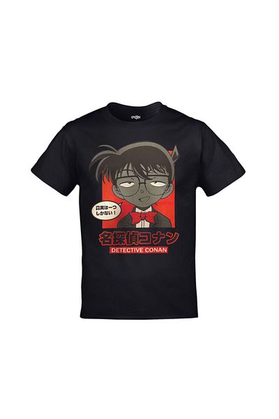 Orijin Tekstil Ανιχνευτής Conan Edogawa Anime Printed Unisex Μαύρο Tshirt