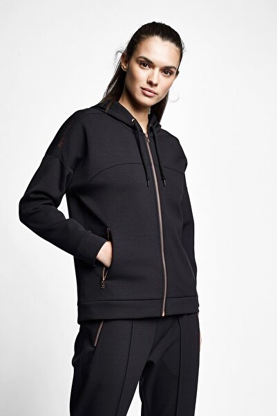 Lescon Siyah Kadın Fermuarlı Kapüşonlu Sweatshirt 21n-2126