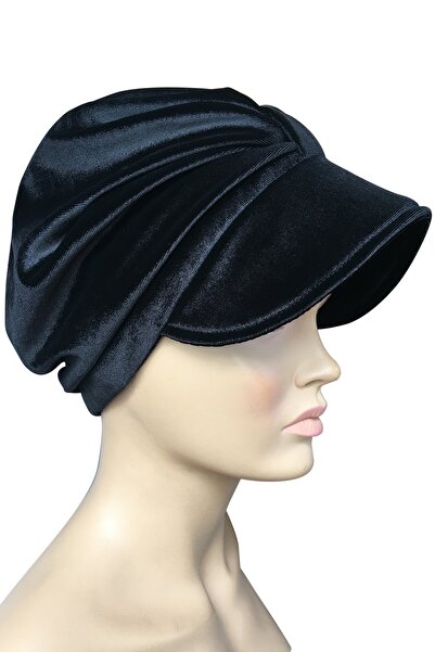 Vera Bonnet Ready Turban Velvet Black Hat with Hijab Women's Bonnet Hat