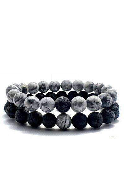 Alnis Atelier Jasper and Lava Stone Natural Stone Bracelet Combination