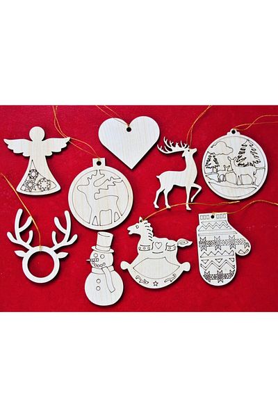 Mini Tasarım Atölyem Wooden Christmas Tree Ornament Set of 9