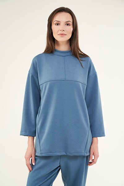 Mevra - Önü Dikişli Cepli Sweatshirt Indigo