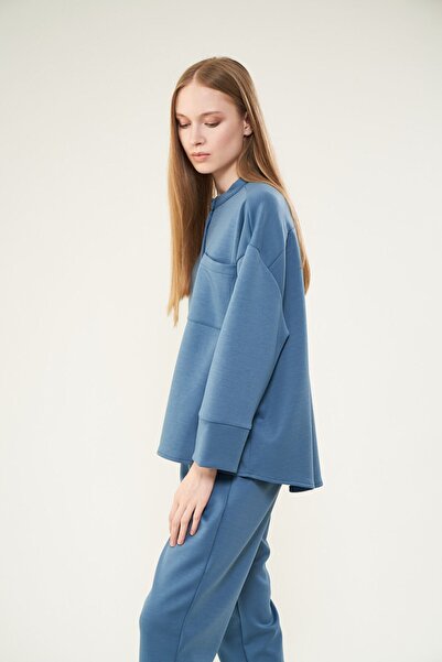 Mevra Cepli Gömlek Sweatshirt İndigo