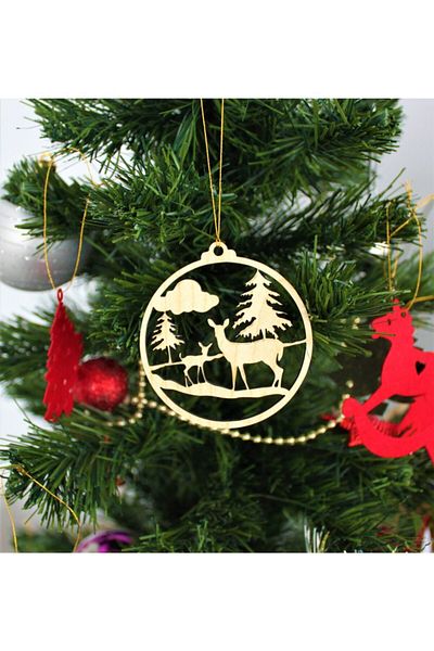 Mini Tasarım Atölyem Wooden Deer View Ball Christmas Tree Ornament
