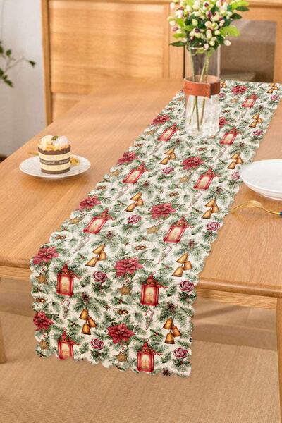 Realhomes Şamdan Tasarımlı Yılbaşı Konseptli Dijital Baskılı Dekoratif Runner