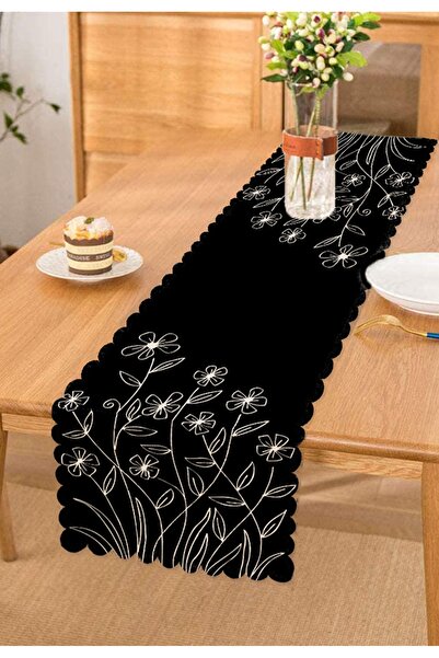 Realhomes Alergăre cu design special cu motiv de flori pe fundal negru