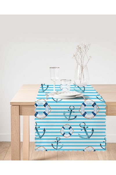Realhomes Ψηφιακό τυπωμένο δρομέας με μπλε ριγέ Sailor Design