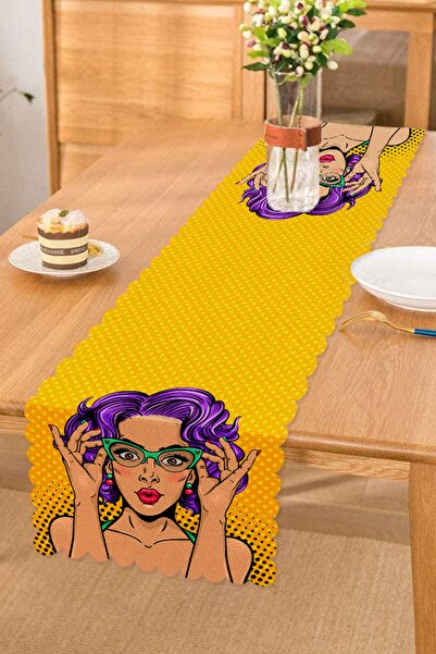 Realhomes Sarı Puanlı Popart Desenli Dekoratif Özel Tasarım Runner