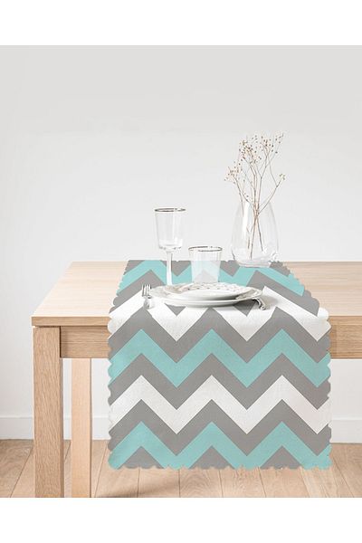 Realhomes Alergăr decorativ cu imprimare digitală cu model în zig-zag, gri turcoaz