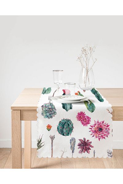 Realhomes Desert Plant Patterned Digital Printed Special Design Runner με μοτίβο με πούπουλα