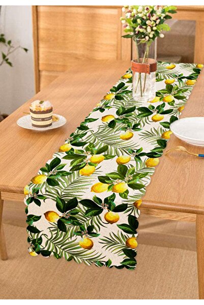 Realhomes Limon Yaprakları Desenli Dijital Baskılı Runner