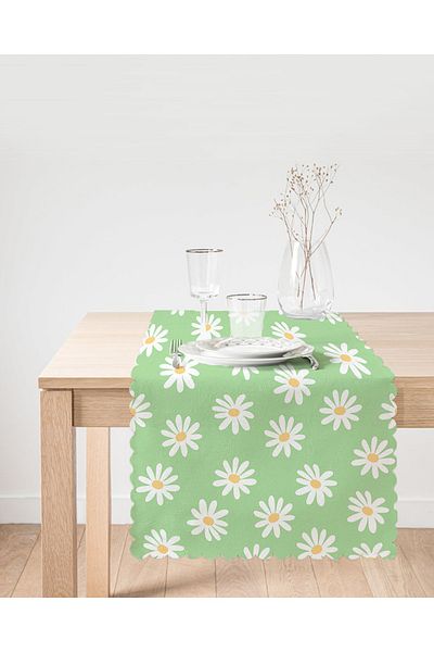 Realhomes Green Backdrop Daisy Special Designed Digital Printed Modern Runner