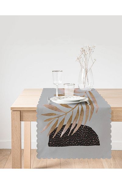 Realhomes Alergăr modern cu desen abstract Moon și frunze pe fundal gri