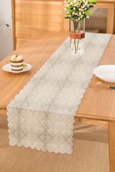 Realhomes Gümüş Renk Damask Desenli Modern Runner