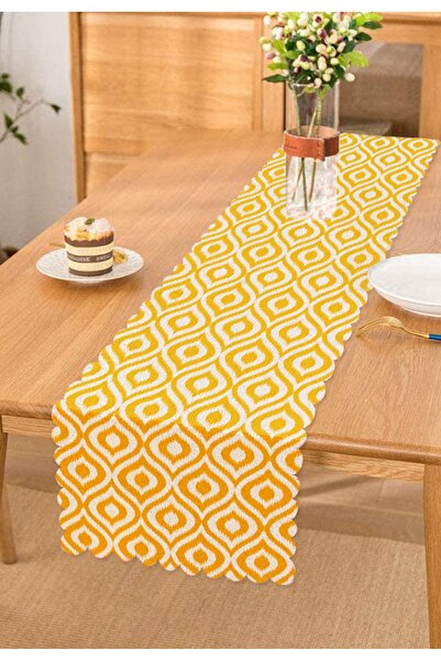 Realhomes Özel Tasarım Sarı Ikat Desenli Dijital Baskılı Runner