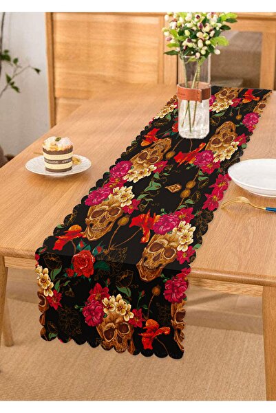Realhomes Skull And Flowers Digital Printed Modern Runner