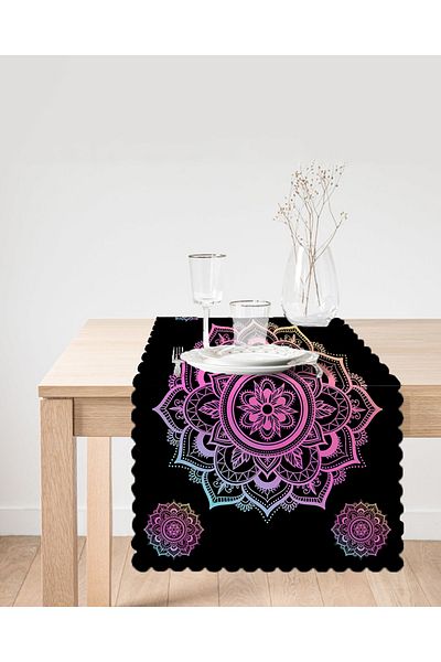 Realhomes Alergăr cu design special cu model mandala roz și albastru pe fundal negru