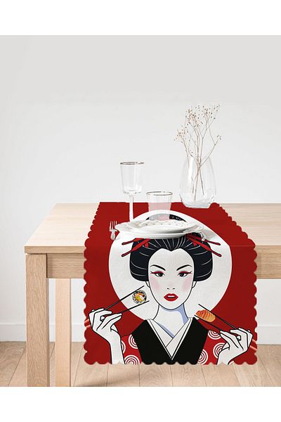 Realhomes Fată japoneză care mănâncă sushi Motiv Modern Runner
