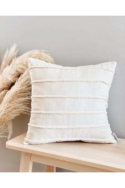 Hestia Home غطاء وسادة مخطط بوم بوم من هيستيا هوم مقاس 40 × 40 سم