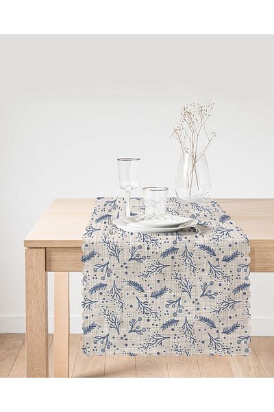 Realhomes Alergăr cu design special cu model de ramuri pe podea din denim gri