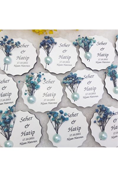 Hayaller Dükkanı 30 Adet Kuru Çiçekli Ahşap Nikah Magnetleri-