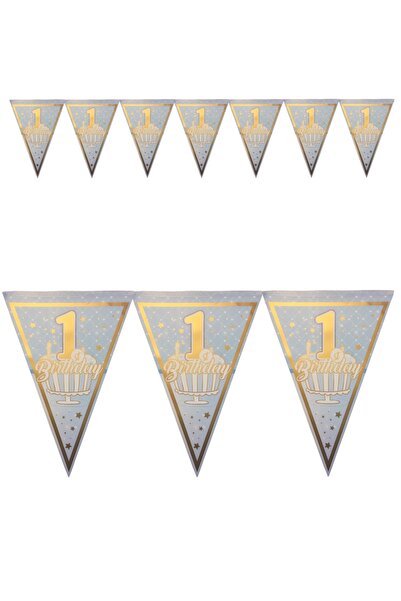 Huzur Party Store 1 Yaş Partisi Mavi Temalı Flama 10 Bayrak 2 Metre Erkek Tem...