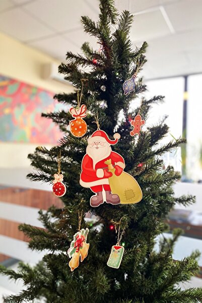 Artikel Ahşap Yılbaşı Süsleri-4 , Dekoratif 8 Parça Ahşap Yılbaşı Ağacı Süsleri