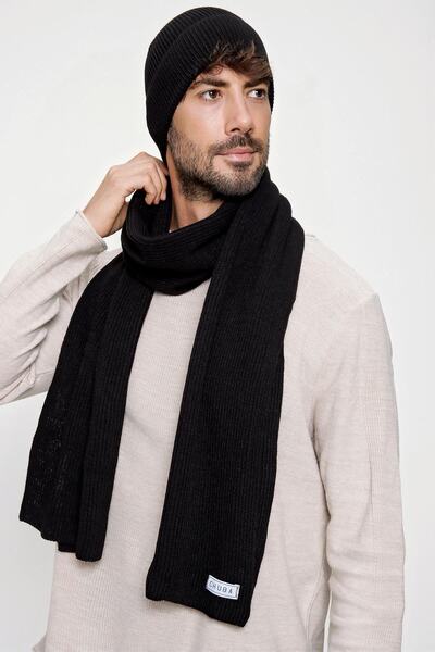 CHUBA Men's Thessaloniki Knitted Knitwear Scarf Beanie Set Black 22w850