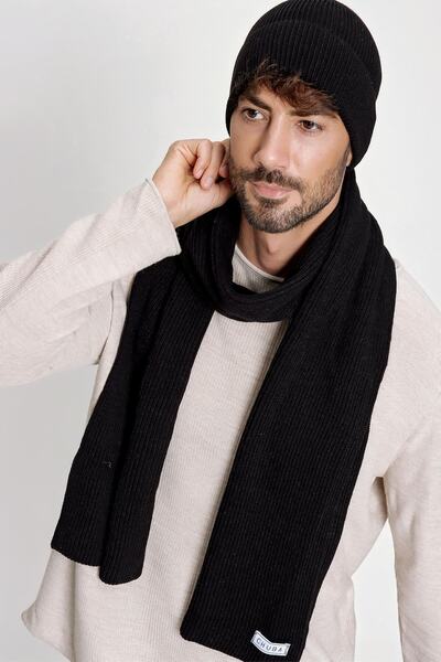 CHUBA Men's Thessaloniki Knitted Knitwear Scarf Beanie Set Black 22w850