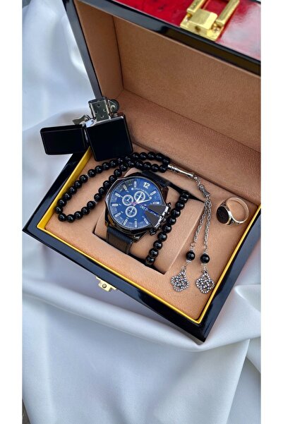 Choppers Siyah Deri Kordon Erkek Saat Seti